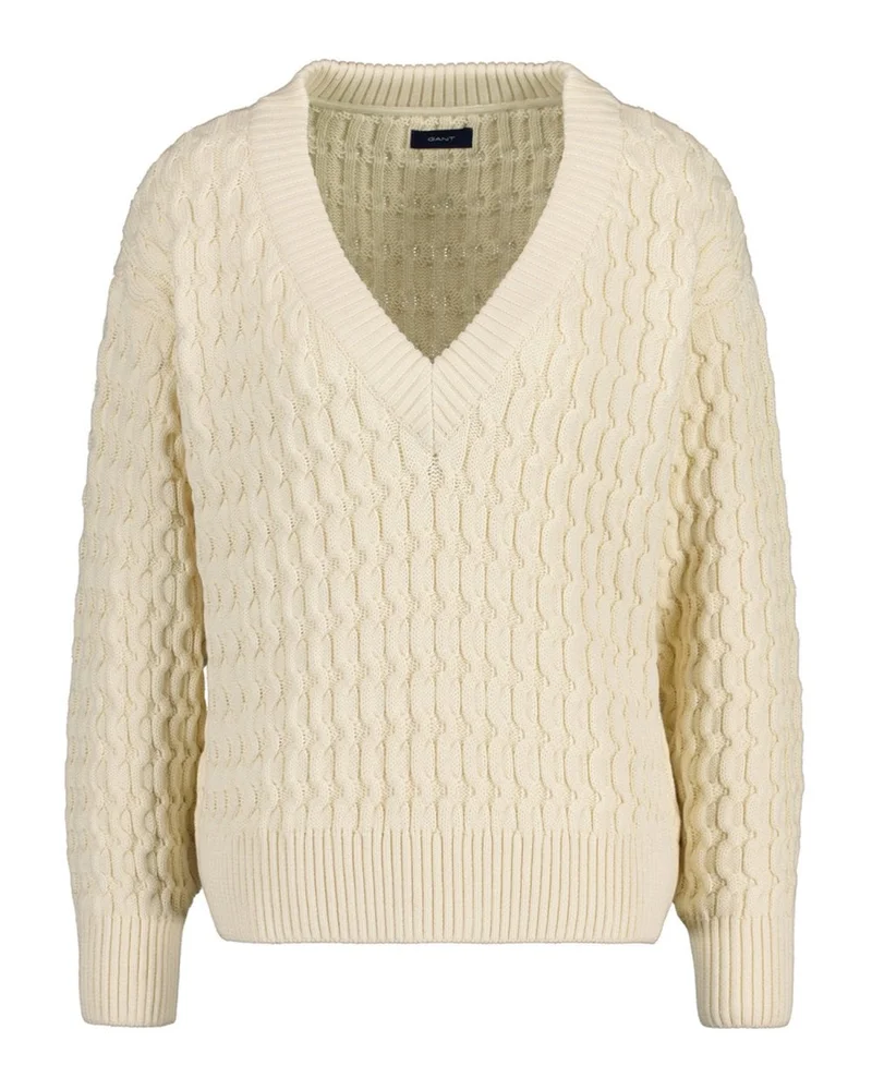 GANT Gant Textured Cotton V-Neck Sweater
