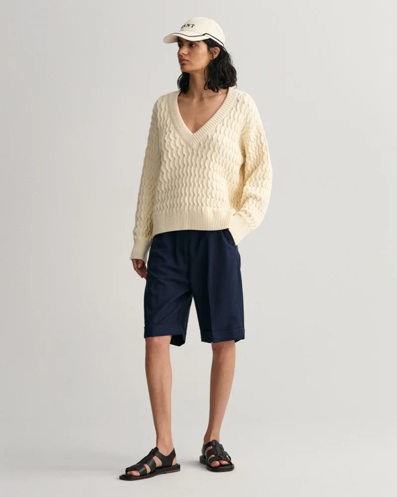 GANT Gant Textured Cotton V-Neck Sweater