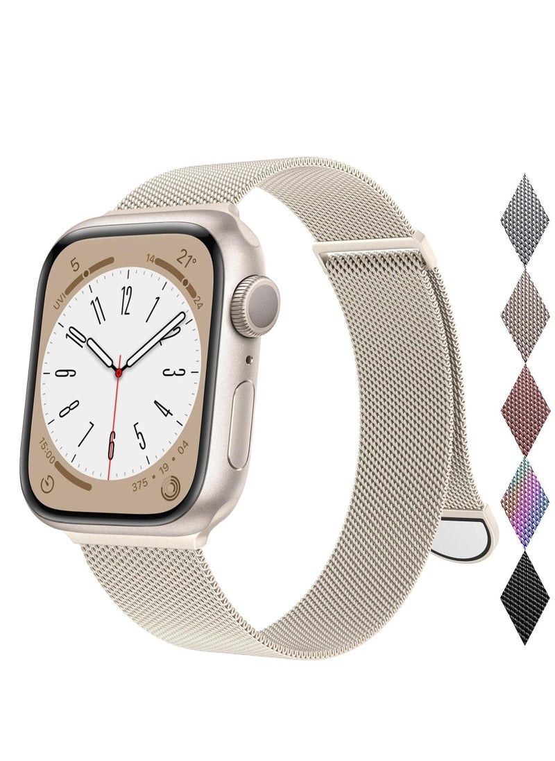 Generic Compatible with Apple Watch Band 42mm 41mm 40mm 38mm for Women and Men, Magnetic Metal Stainless Steel Strap Wristband Compatible for iWatch Series 10 9 8 7 6 5 4 3 2 1 SE Starlight  - Image 1