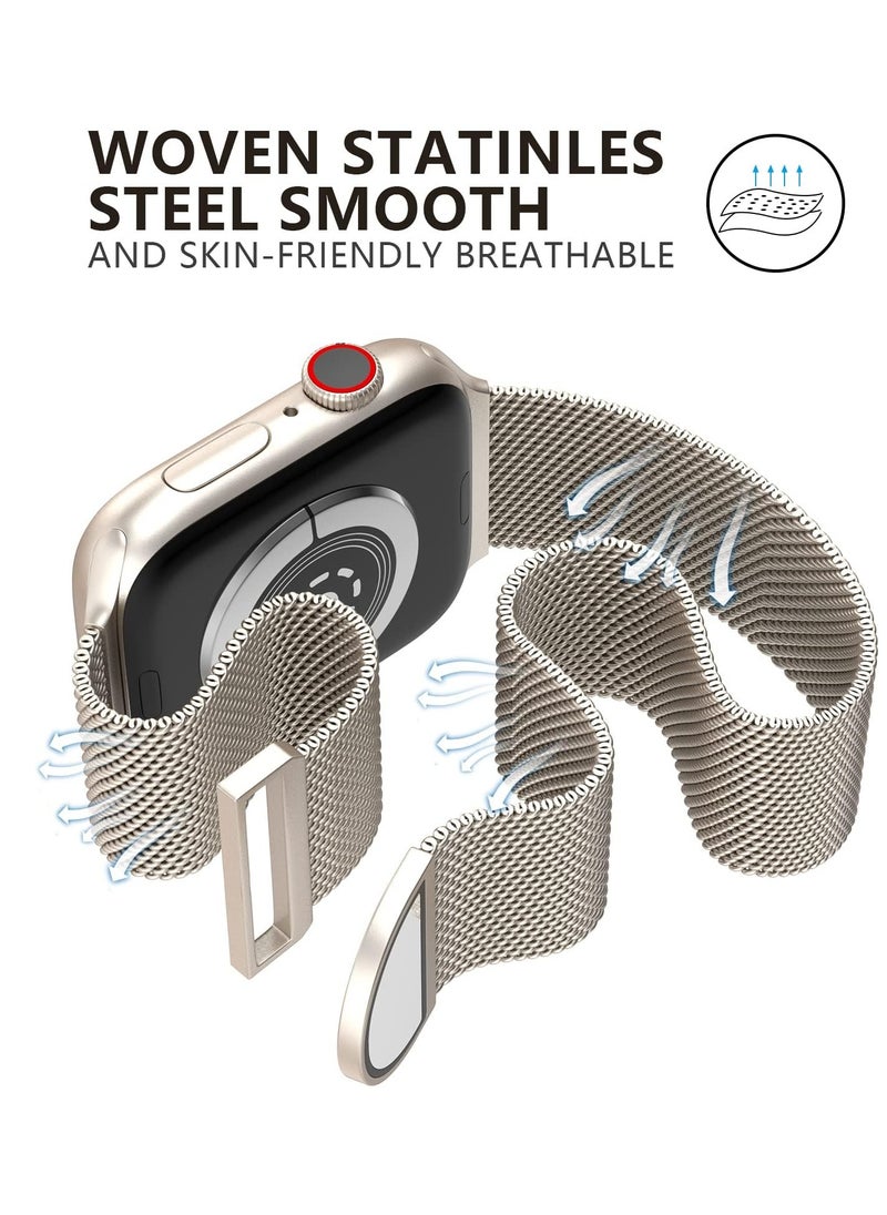 Generic Compatible with Apple Watch Band 42mm 41mm 40mm 38mm for Women and Men, Magnetic Metal Stainless Steel Strap Wristband Compatible for iWatch Series 10 9 8 7 6 5 4 3 2 1 SE Starlight  - Image 5