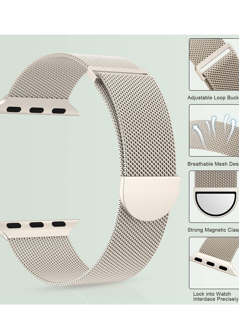 Generic Compatible with Apple Watch Band 42mm 41mm 40mm 38mm for Women and Men, Magnetic Metal Stainless Steel Strap Wristband Compatible for iWatch Series 10 9 8 7 6 5 4 3 2 1 SE Starlight  - Image 3