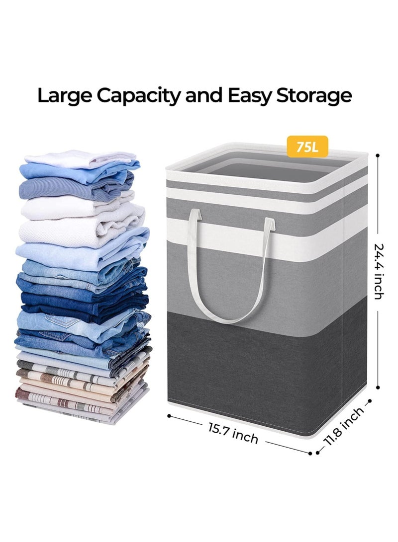 LEDIN Large Laundry Basket, Waterproof, Freestanding Laundry Hamper, Collapsible Tall Clothes Hamper with Extended Handles for Clothes Toys in the Dorm and Family (75L, 2-Pack) - Image 3