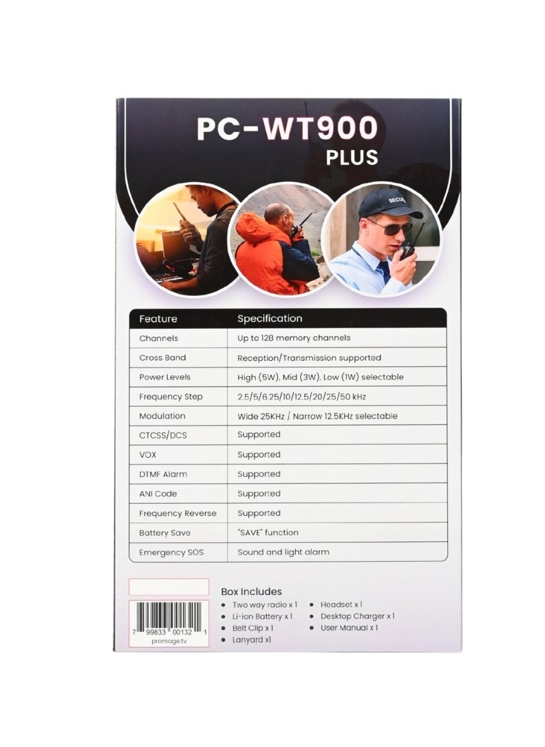 PROMAGE - Promage Connect PC-WT900 PLUS Two Way Radio with Earpiece, Dual Band, Auto Back-Light, Time-out Timer, Voice Prompt, AUTO Keypad Lock, Emergency Alarm, Built-in Flashlight, Low Battery Warning | 1 Pack - Image 1
