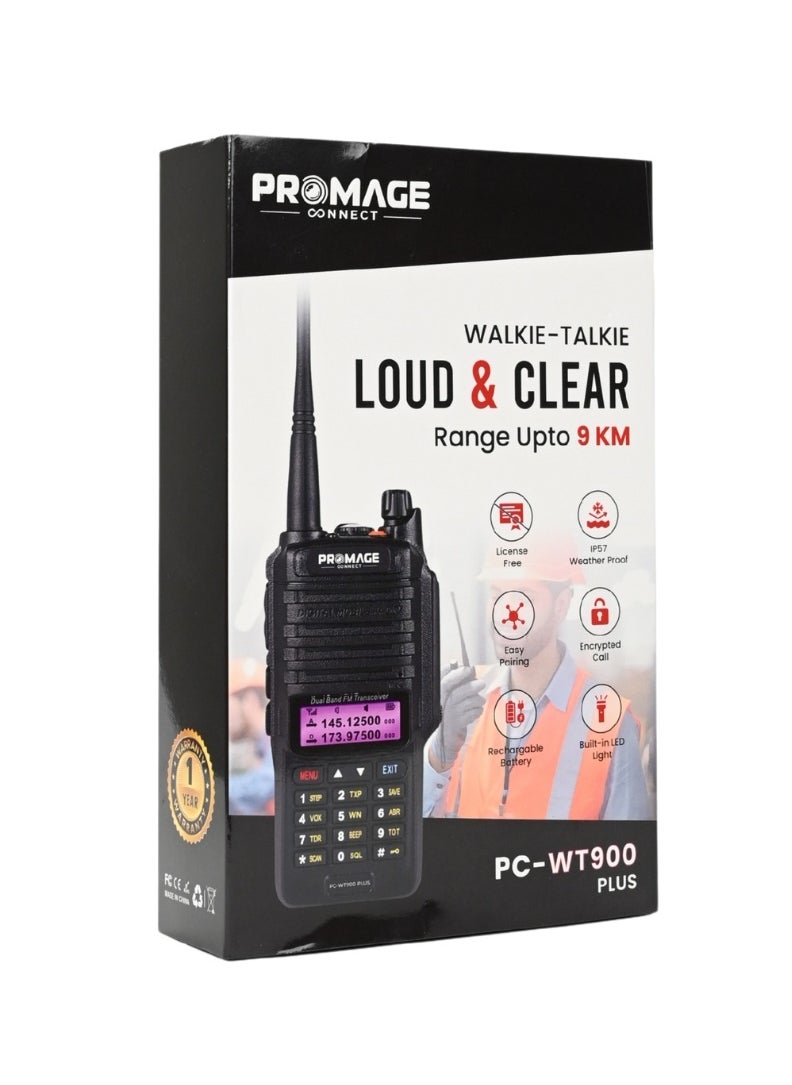 PROMAGE - Promage Connect PC-WT900 PLUS Two Way Radio with Earpiece, Dual Band, Auto Back-Light, Time-out Timer, Voice Prompt, AUTO Keypad Lock, Emergency Alarm, Built-in Flashlight, Low Battery Warning | 1 Pack - Image 1