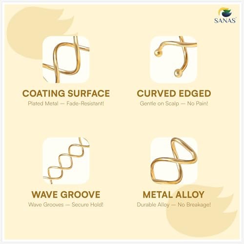 Sanas Hair Pins for Hair Styling (10Pcs) U Pin for Hair Clips for Hair Styling Hair Pins for Women Wedding Girls Juda Pins For Hair Bun Accessories & Clips for Women Spiral U Pin (10Pcs) (Golden) - Image 5