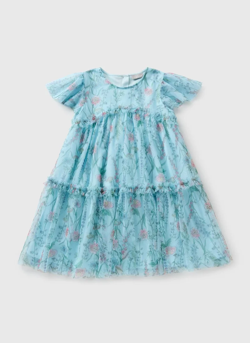 Matalan Girls Blue Chiffon Floral Dress
