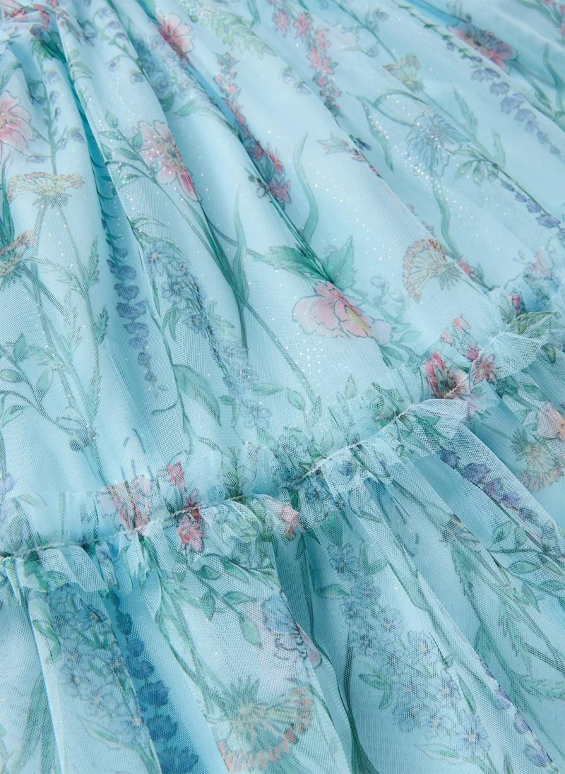 Matalan Girls Blue Chiffon Floral Dress