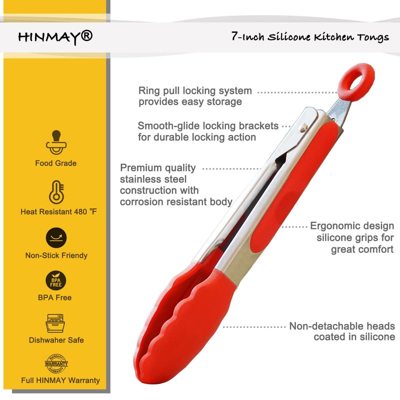 Hinmay ملقط صغير من Hinmay مع أطراف من السيليكون، مجموعة ملقط تقديم مقاس 7 بوصة، مكون من 3 قطع (أحمر وأزرق وأخضر) - Image 2