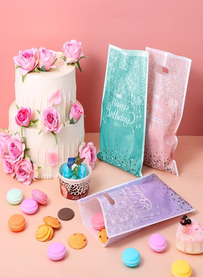 Bruislard 30 Pcs Glitter Diamond Goodie Bag with Handles Happy Birthday Candy Bags Pink Purple Light Blue Gift Bags Birthday Party Favor Bag for Women Girls Party Decor Supplies(3 Colors - Image 2