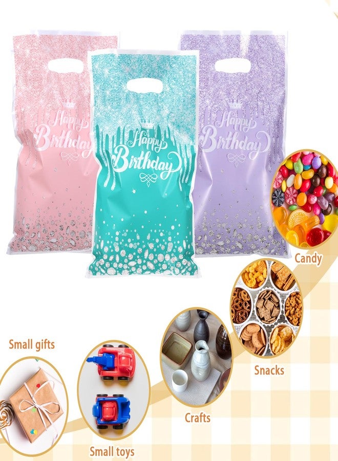 Bruislard 30 Pcs Glitter Diamond Goodie Bag with Handles Happy Birthday Candy Bags Pink Purple Light Blue Gift Bags Birthday Party Favor Bag for Women Girls Party Decor Supplies(3 Colors - Image 5