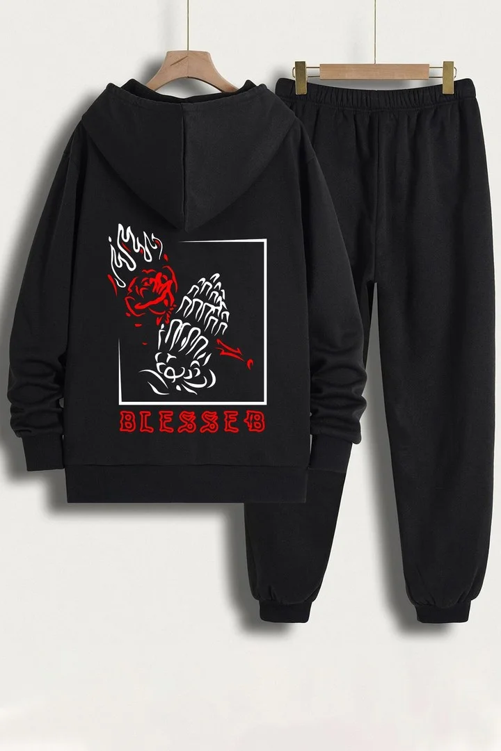 ONLYTRENDWEAR Unisex Blesseb Printed Tracksuit Set S.m. Black