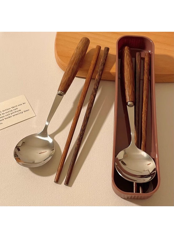 Coodora Chopsticks And Spoon Set, One Pair Each, Convenient Wooden Tableware Three-piece Set For Children, Students And Office Workers To Take Meals - Image 1