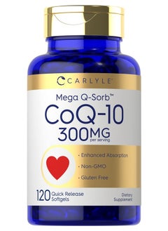 CARLYLE CoQ10 300mg | 120 Softgels | Mega Q-Sorb Coenzyme Q-10 | with Black Pepper Extract | Non-GMO, Gluten Free  - Image 1