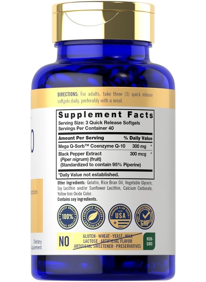 CARLYLE - CoQ10 300mg | 120 Softgels | Mega Q-Sorb Coenzyme Q-10 | with Black Pepper Extract | Non-GMO, Gluten Free - Image 1