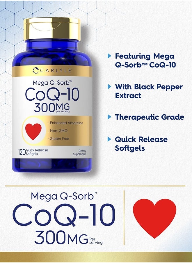 CARLYLE - CoQ10 300mg | 120 Softgels | Mega Q-Sorb Coenzyme Q-10 | with Black Pepper Extract | Non-GMO, Gluten Free - Image 1
