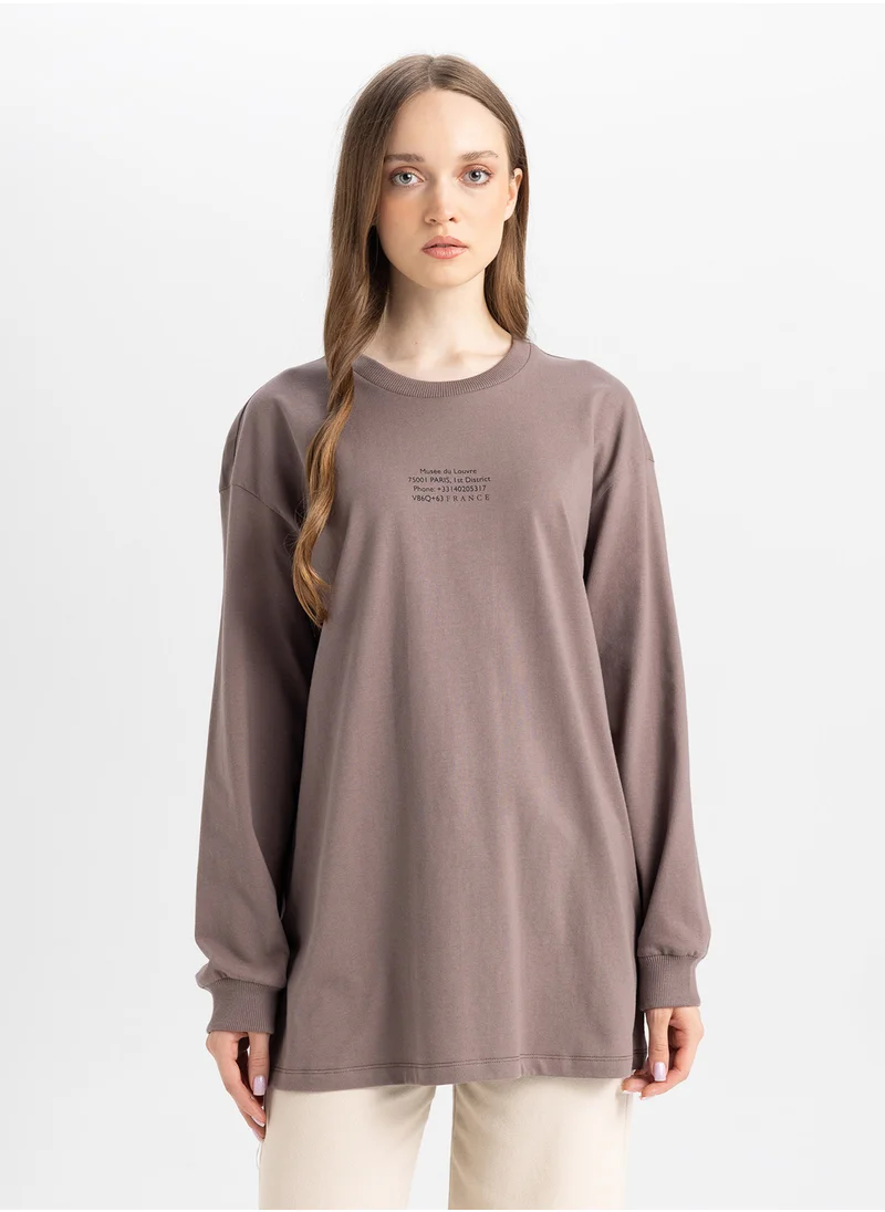 ديفاكتو Regular Fit Crew Neck Printed Sweatshirt Tunic