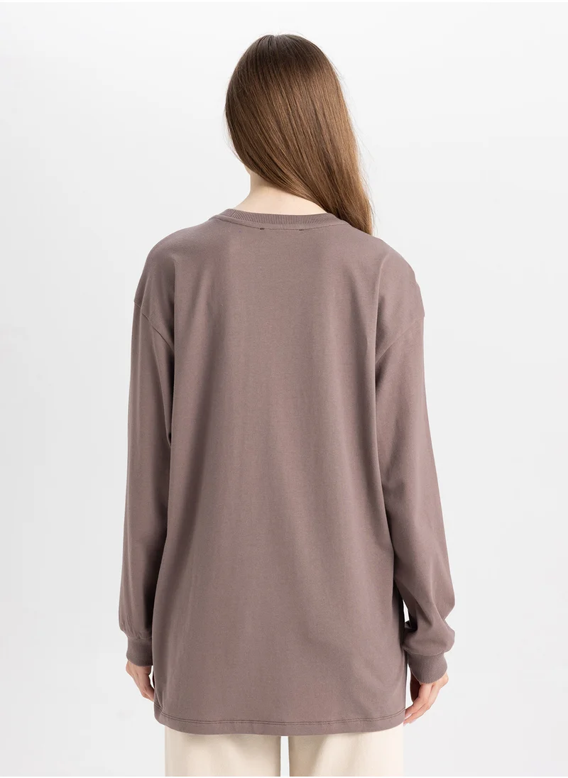 DeFacto Regular Fit Crew Neck Printed Sweatshirt Tunic