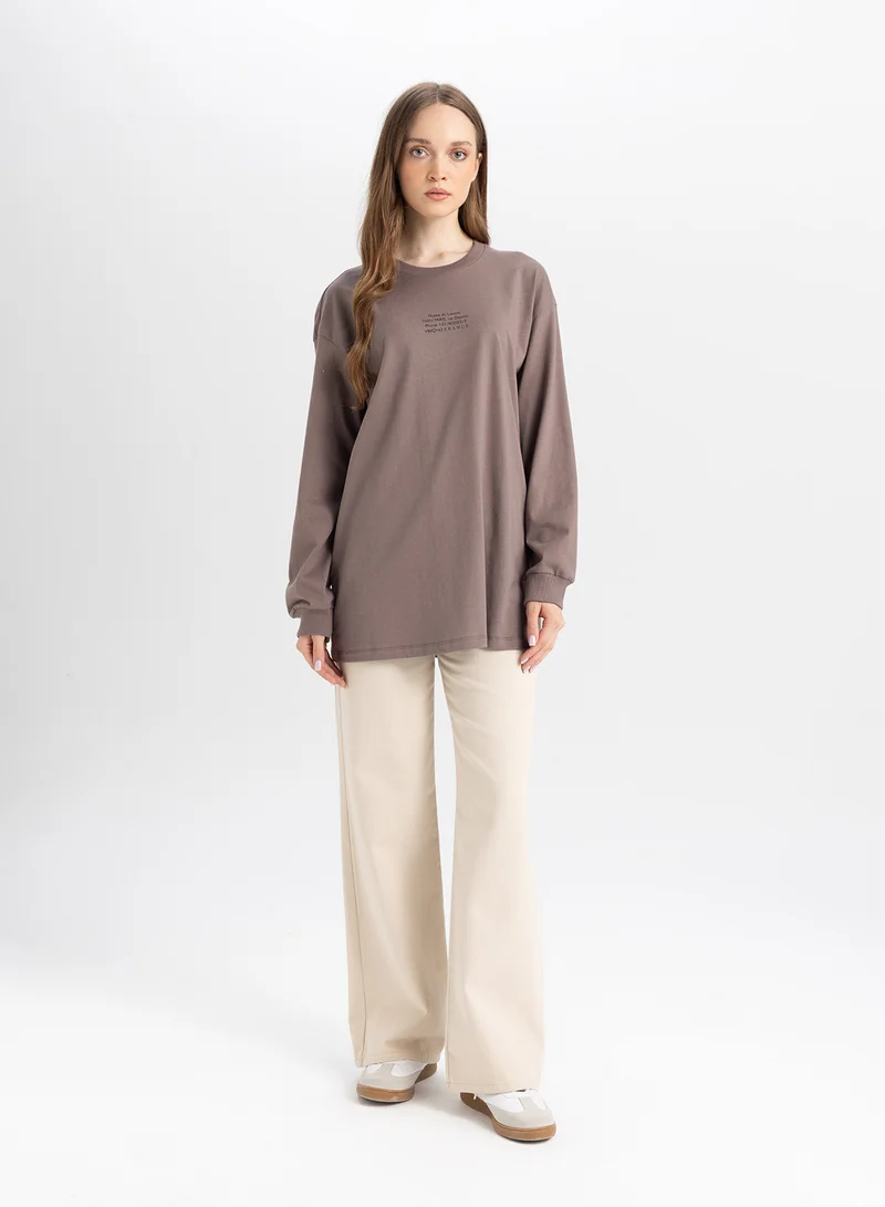 ديفاكتو Regular Fit Crew Neck Printed Sweatshirt Tunic
