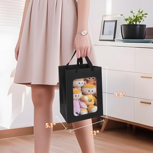 MOXARYSU 3 Pcs Black Gift Bags with Clear Window: 9.8x5.1x7.1 Inch Small Medium Kraft Paper Bags with Handle For Party Business Birthday Wedding (Black,3p) - Image 2