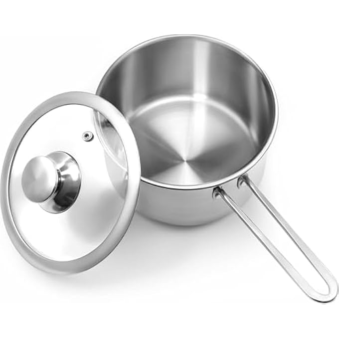 Azonee 26L TriPly Stainless Steel Saucepan InductionCompatible Sauce Pan With Glass Lid Stay Cool Handle Oven  Dishwasher Safe For All Cooktops Silver - Image 2