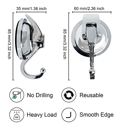 YSSILADI Heavy Duty Suction Cup Hooks for Shower, Bathroom Robe - Vacuum Glass Hooks, Reusable, No Hole Punched, for Garland Decoration (Silver, 6 Pack) - Image 4