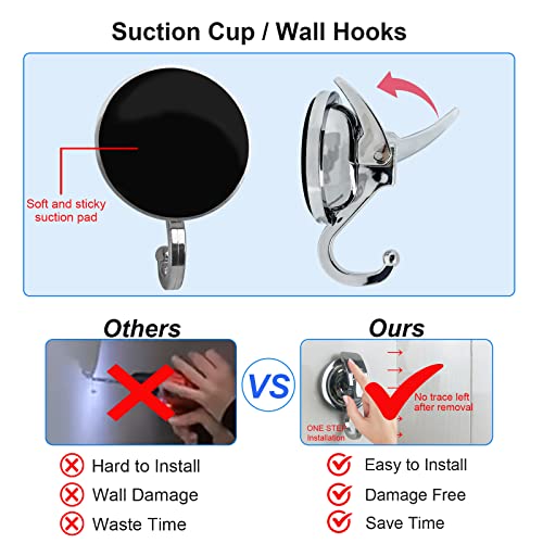 YSSILADI Heavy Duty Suction Cup Hooks for Shower, Bathroom Robe - Vacuum Glass Hooks, Reusable, No Hole Punched, for Garland Decoration (Silver, 6 Pack) - Image 5