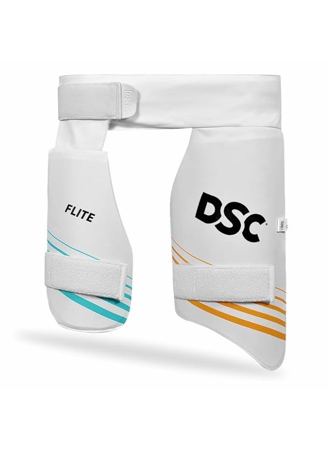 DSC DSC Condor Flite Youth Cricket Thigh Pad | Left-Handed | White | Dual Protection (Outer + Inner Pad) | Adjustable Towel Straps | High-Density Foam & PVC Build - Image 1