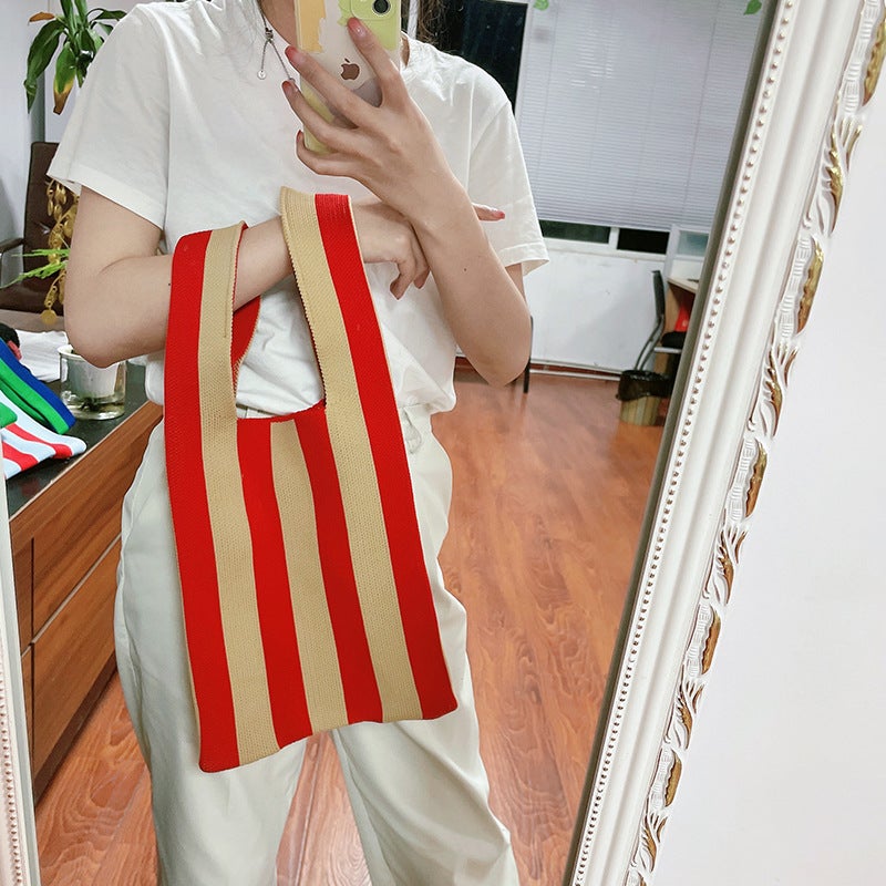 Colorful Striped Knitted Shoulder Bag - Image 1