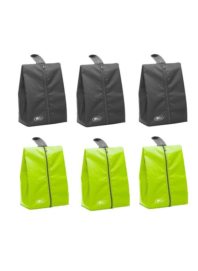Lify Shoe Storage Organizer Bags Set, Water-Resistant Nylon Fabric with Sturdy Zipper for Traveling (6 Pack) (Florescent(Neon Green) & Grey) - Image 1