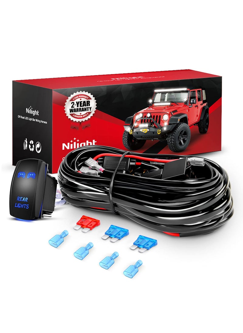 Nilight Nilight - 10012W LED Light Bar Wiring Harness Kit REAR LIGHTS 12V 5Pin Rocker Switch Laser On off Waterproof Switch Power Relay Blade Fuse-2 Lead,2 Years Warranty Black  - Image 1