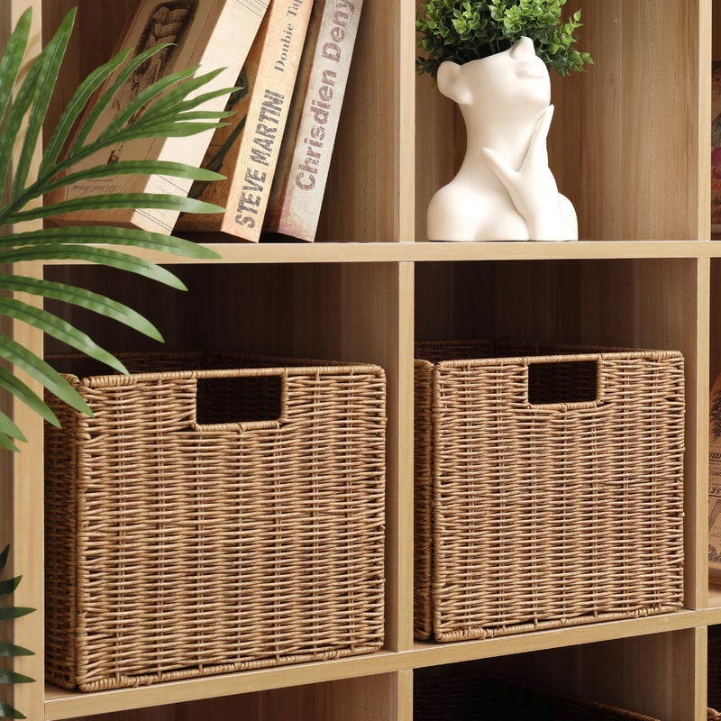 DINGTAI 12X12X10in Plastic Wicker Storage Basket, Collapsible Wicker Cube Storage for Shelves, Woven Plastic Storage Basket for Pantry, Bedroom, Living Room, Bathroom, Shelves-3 Pack - Image 3