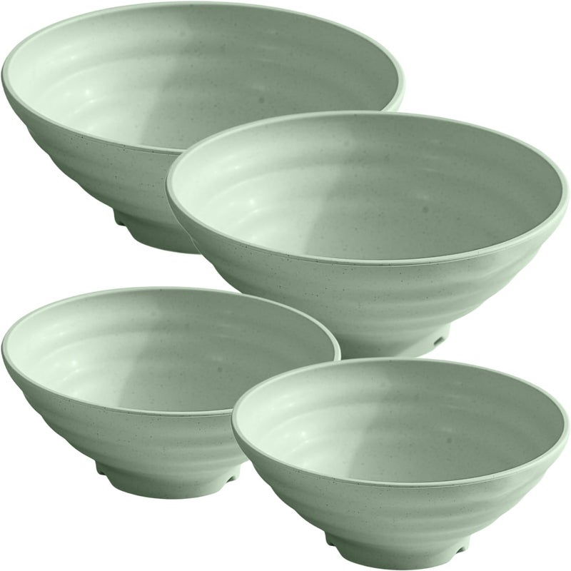 pepplo Wheat Straw Unbreakable & Lightweight Bowls for Serving Soup, Oatmeal, Ramen, Salad, Popcorn, Curry, Pasta, Noodle, Ice Cream Microwave & Dishwasher Safe (1200ml+1900ml, Green, Set of 4) - Image 1