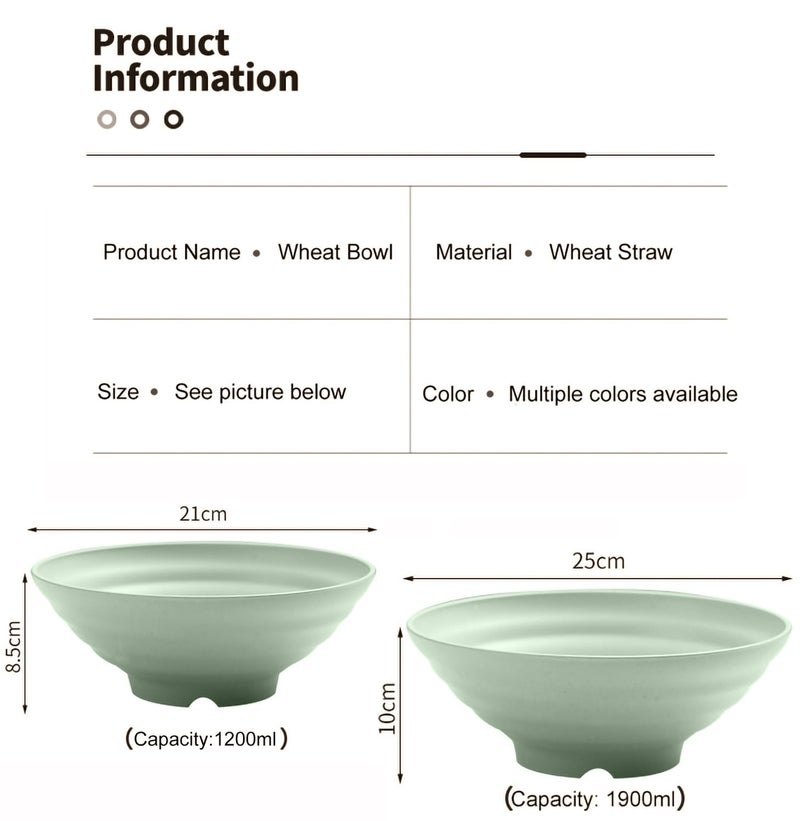 pepplo Wheat Straw Unbreakable & Lightweight Bowls for Serving Soup, Oatmeal, Ramen, Salad, Popcorn, Curry, Pasta, Noodle, Ice Cream Microwave & Dishwasher Safe (1200ml+1900ml, Green, Set of 4) - Image 2