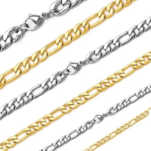 SANNYRA Figaro Chain for Men, Mens Chain Necklaces, Stainless Steel 5mm 16inches Necklace for Women - Image 1