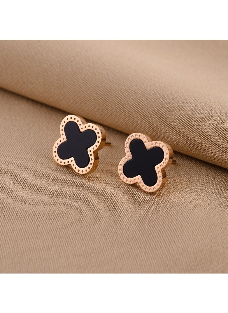 Generic - 3 Pairs Of Fashionable And Minimalist Four Leaf Grass Steel Titanium Plated Earrings To Prevent Fading And Allergies Women's Eardrops - Image 1