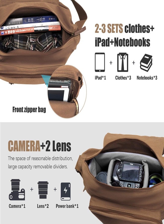Cwatcun Camera Bag/Case Lightweight Vintage Waterproof Canvas Shockproof Camera Shoulder Messenger Bag Compatible for Canon Sony Nikon DSLR SLR Coffee Brown - Image 2
