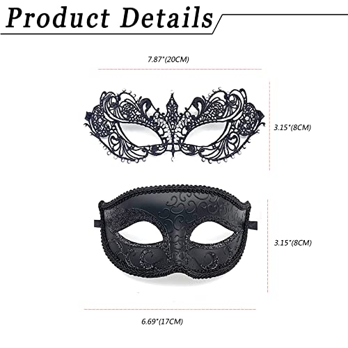 Vtrem Masquerade Mask for Couples: Black Mardi Gras Party Ball Mask Set Women Men Adults Christmas Venetian Couple Masks - Image 3
