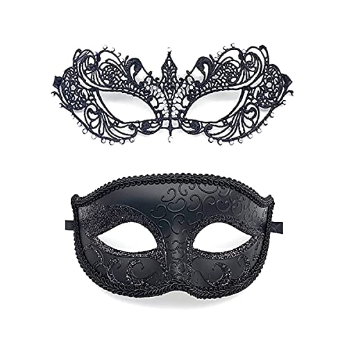 Vtrem Masquerade Mask for Couples: Black Mardi Gras Party Ball Mask Set Women Men Adults Christmas Venetian Couple Masks - Image 1