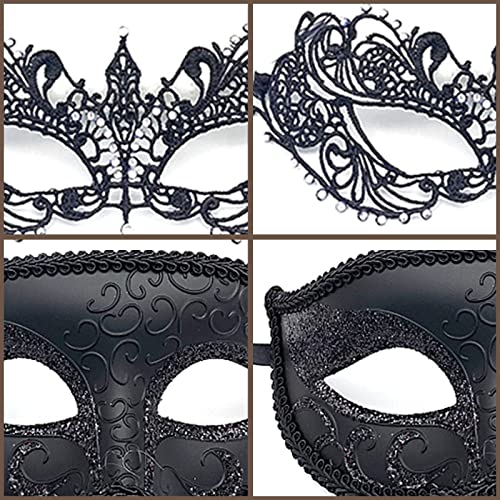 Vtrem Masquerade Mask for Couples: Black Mardi Gras Party Ball Mask Set Women Men Adults Christmas Venetian Couple Masks - Image 4