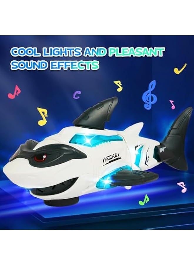 شارك لعبة سمكة القرش للأطفال - سمكة قرش شفافة مع ضوء وموسيقى، لعبة Gear الكهربائيةmechanical للأولاد والبنات، هدايا للأطفال من 1-3 سنوات، أبيض وأسود - Image 2