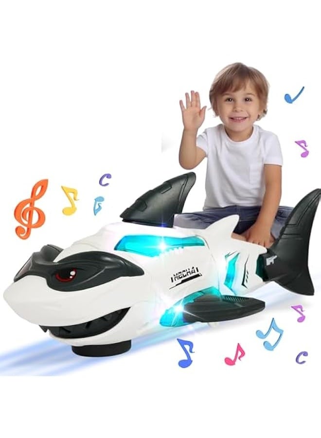 شارك لعبة سمكة القرش للأطفال - سمكة قرش شفافة مع ضوء وموسيقى، لعبة Gear الكهربائيةmechanical للأولاد والبنات، هدايا للأطفال من 1-3 سنوات، أبيض وأسود - Image 1