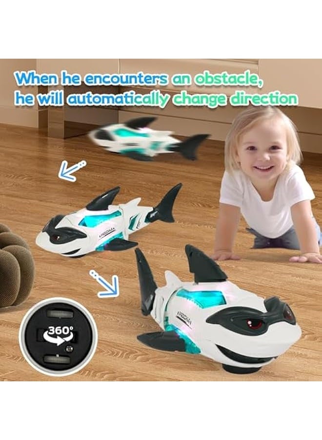 شارك لعبة سمكة القرش للأطفال - سمكة قرش شفافة مع ضوء وموسيقى، لعبة Gear الكهربائيةmechanical للأولاد والبنات، هدايا للأطفال من 1-3 سنوات، أبيض وأسود - Image 3