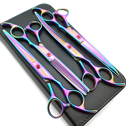 Kingstar 7.0in Titanium Rainbow Professional Pet Grooming Scissors Set,Straight & Thinning & Curved Scissors 4pcs Set for Dog Grooming,(Rainbow) - Image 1