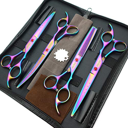 Kingstar 7.0in Titanium Rainbow Professional Pet Grooming Scissors Set,Straight & Thinning & Curved Scissors 4pcs Set for Dog Grooming,(Rainbow) - Image 2