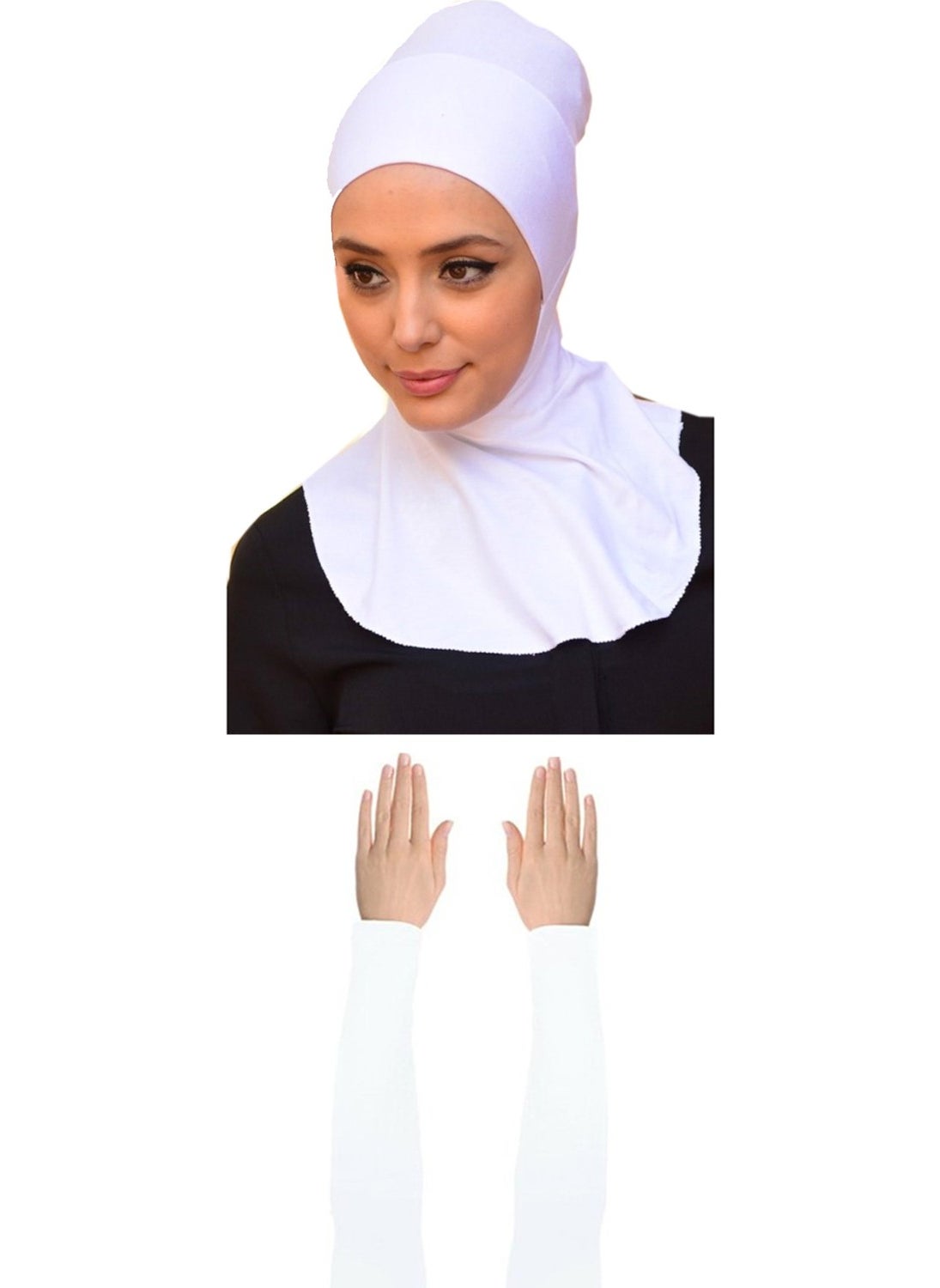 Belifanti Collection Women's Combed Cotton Prayer Sleeve Neck Collar Bonnet Set of 2 White  - Image 1