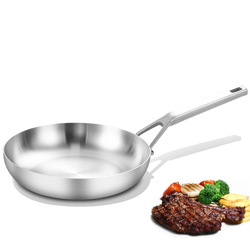 Yeksum TriPly Fully Bonded Stainless Steel 8inch Frying Pan Omelette Pans Egg Pan Durable Chefs Pan Kitchen Skillets 8in Induction Pan for SteakEgg Compatible with All Cooktops Up to 600
