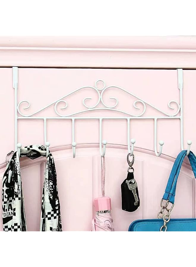 promass Coat Rack, Over Door 7 Hook Rack - Decorative Organizer Hooks for Clothes, Coats, Hats, Belts, Towels - Door Hanger for Home or Office (White) - Image 2
