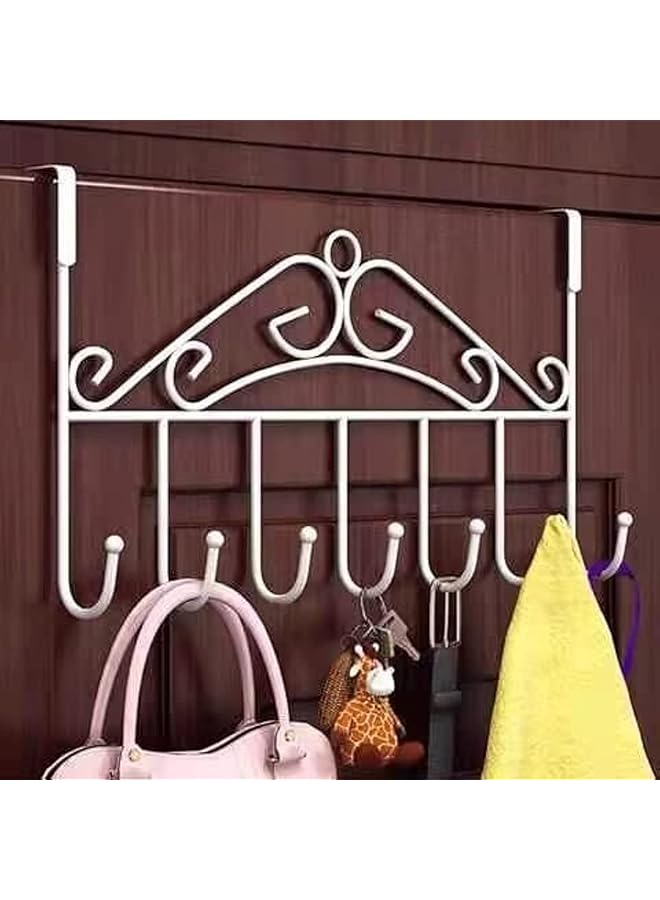 promass Coat Rack, Over Door 7 Hook Rack - Decorative Organizer Hooks for Clothes, Coats, Hats, Belts, Towels - Door Hanger for Home or Office (White) - Image 1