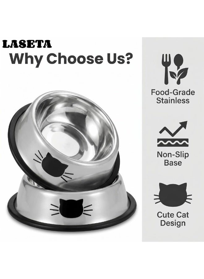 Laseta Anti-Slip Stainless Steel Cat Bowl Set of 2, Grey Pet Feeder Bowls for Food & Water - Image 2