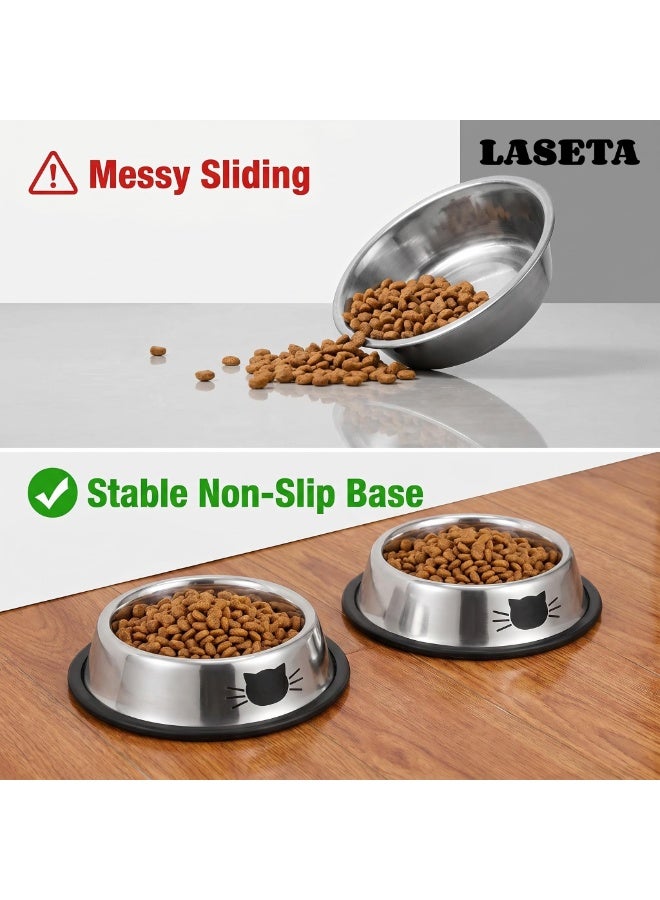 Laseta Anti-Slip Stainless Steel Cat Bowl Set of 2, Grey Pet Feeder Bowls for Food & Water - Image 3